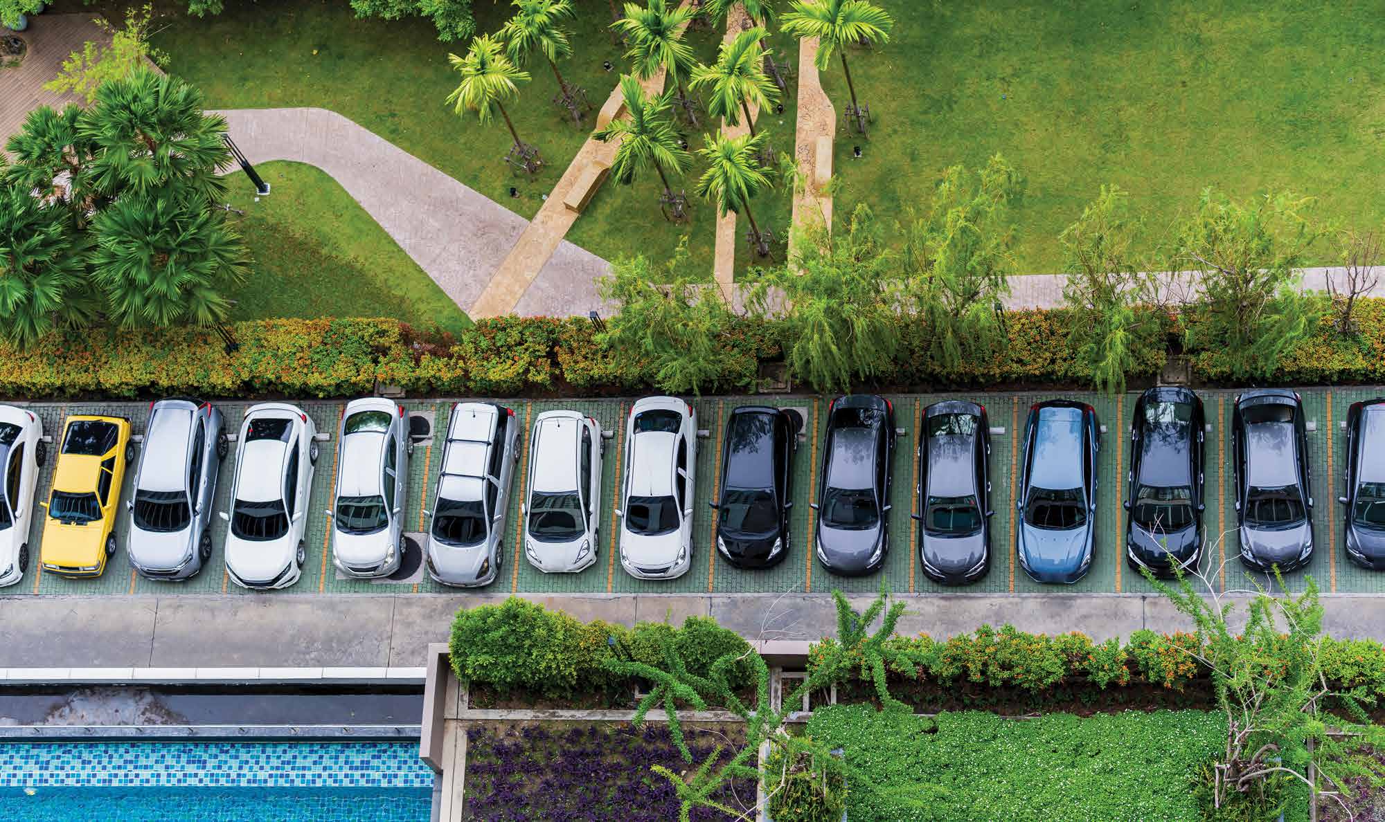 Aerial view of an organized premium parking area